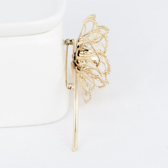Vintage Flower Brooch AB Stone Gold Tone Signed Sarah Coventry Large Dimensional - Picture 6 of 7